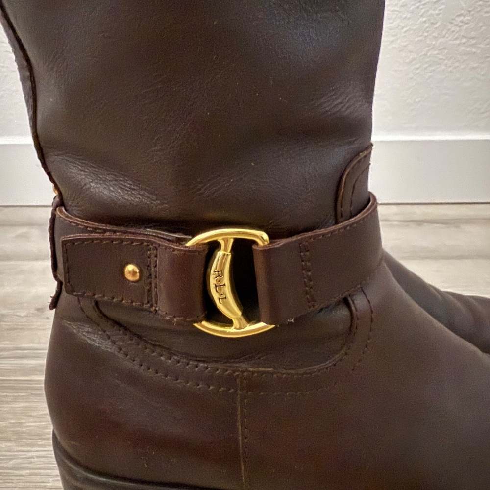 Ralph Lauren Dark Brown Leather Knee-High Heeled Boots - Picture 7 of 15